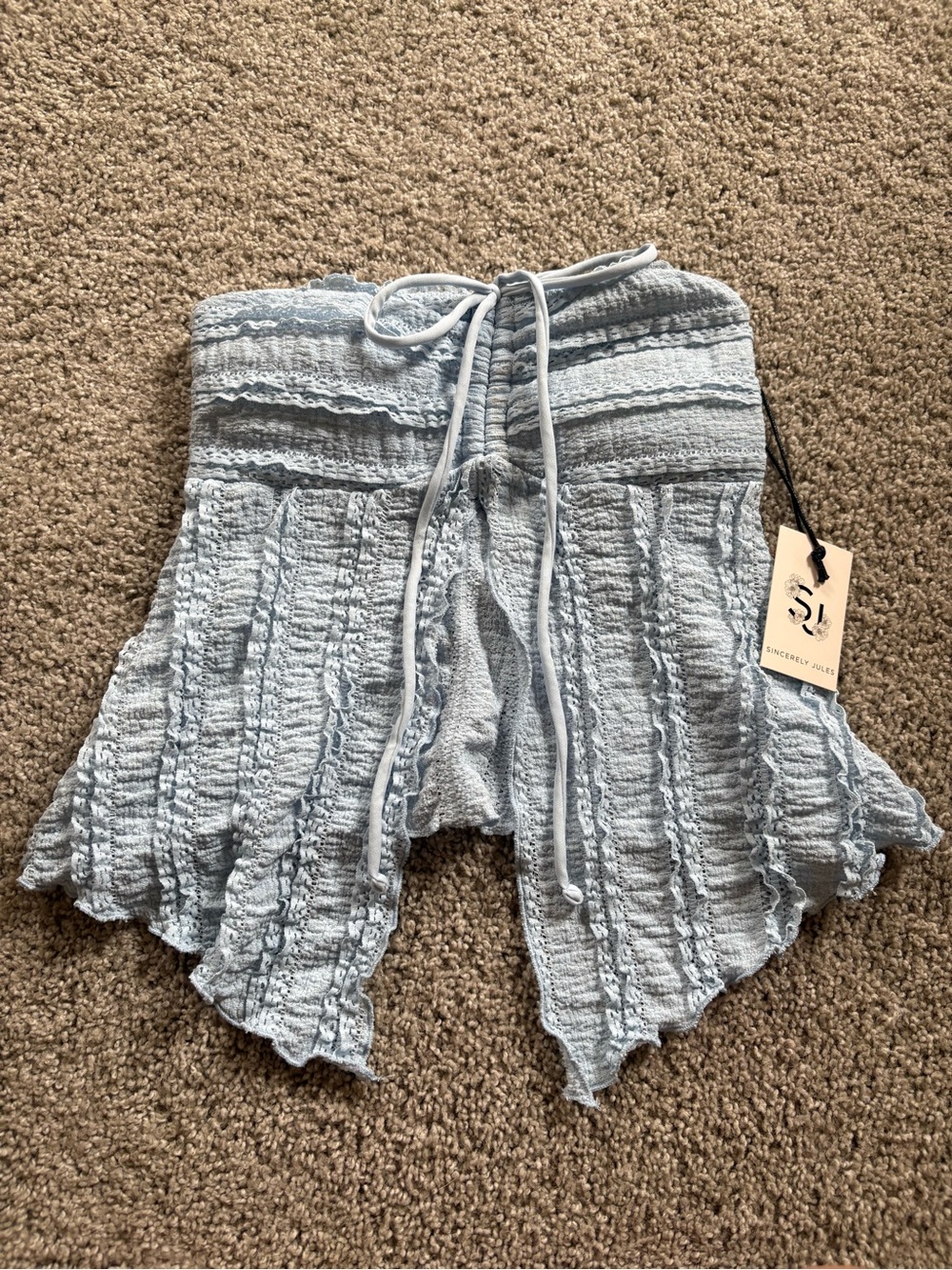 Light Blue Smocked Ruffle Lace Top
